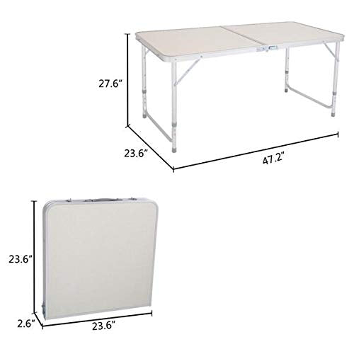 Aluminum Folding Table 4 Foot, Adjustable Height Lightweight Portable Camping Table for Picnic Beach Outdoor Indoor, White 120 x 60 x 70 4Ft C671092