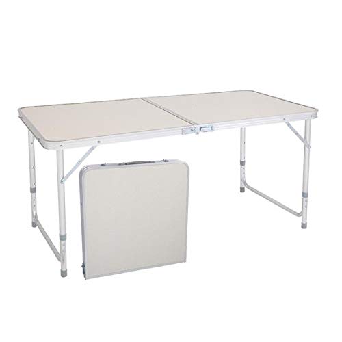 Aluminum Folding Table 4 Foot, Adjustable Height Lightweight Portable Camping Table for Picnic Beach Outdoor Indoor, White 120 x 60 x 70 4Ft C671092