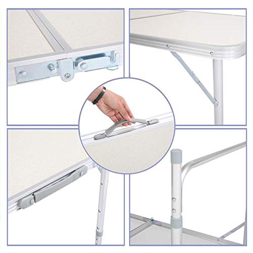 Aluminum Folding Table 4 Foot, Adjustable Height Lightweight Portable Camping Table for Picnic Beach Outdoor Indoor, White 120 x 60 x 70 4Ft C671092