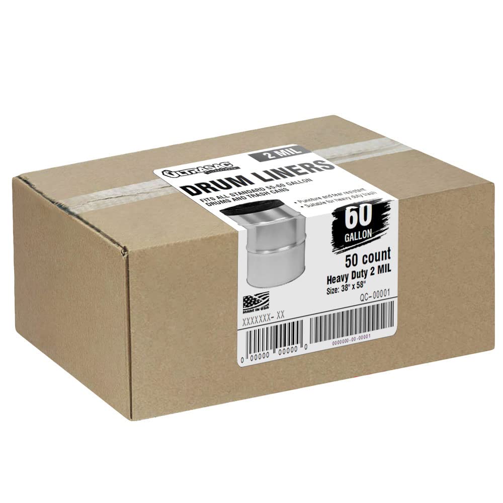 55-60 Gallon Heavy Duty Black Drum Liners 50 Bags 2 Mil Q46952
