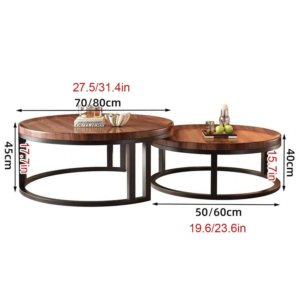 Round Nesting Coffee Tables 2-Piece Set Wood Top Metal Frame W993188