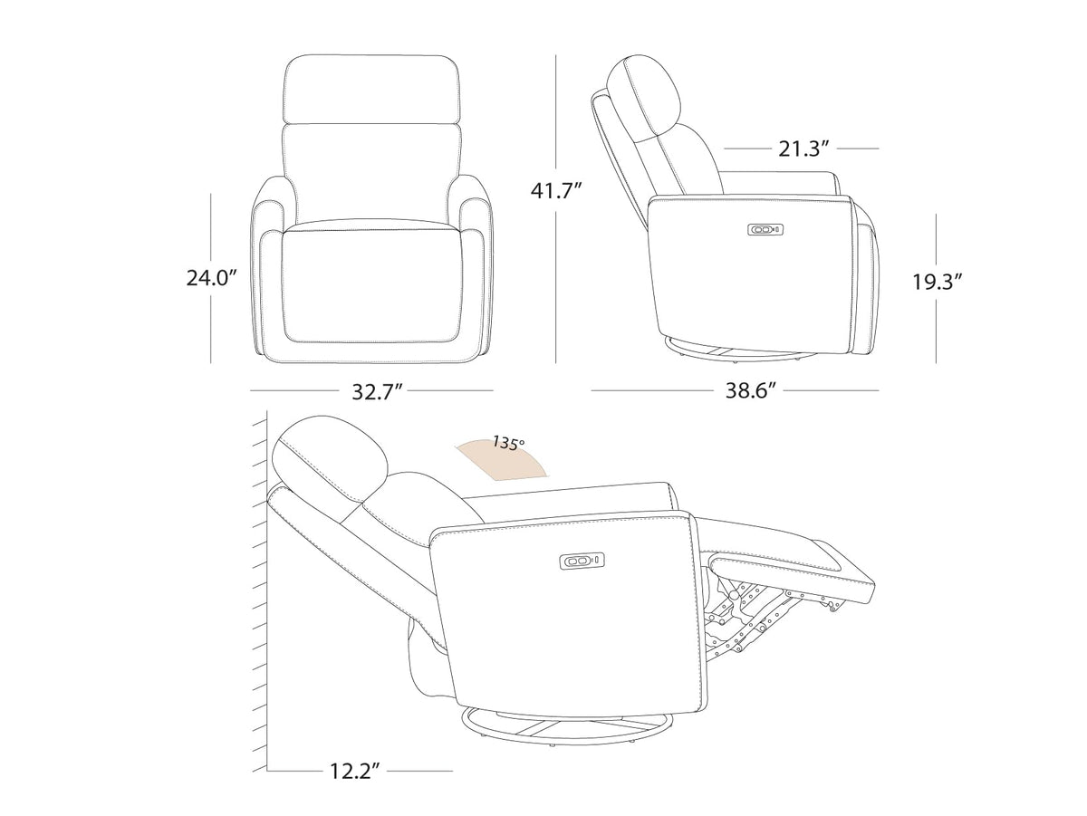 White Boucle Power Swivel Glider Recliner Chair K9391