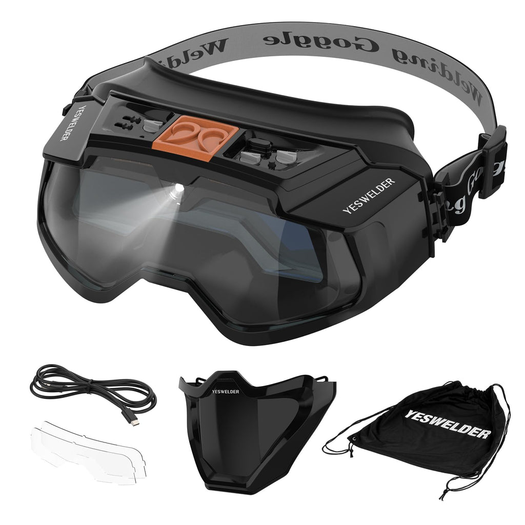 Auto-Darkening Welding Goggles with LED Light and Face Shield H8911