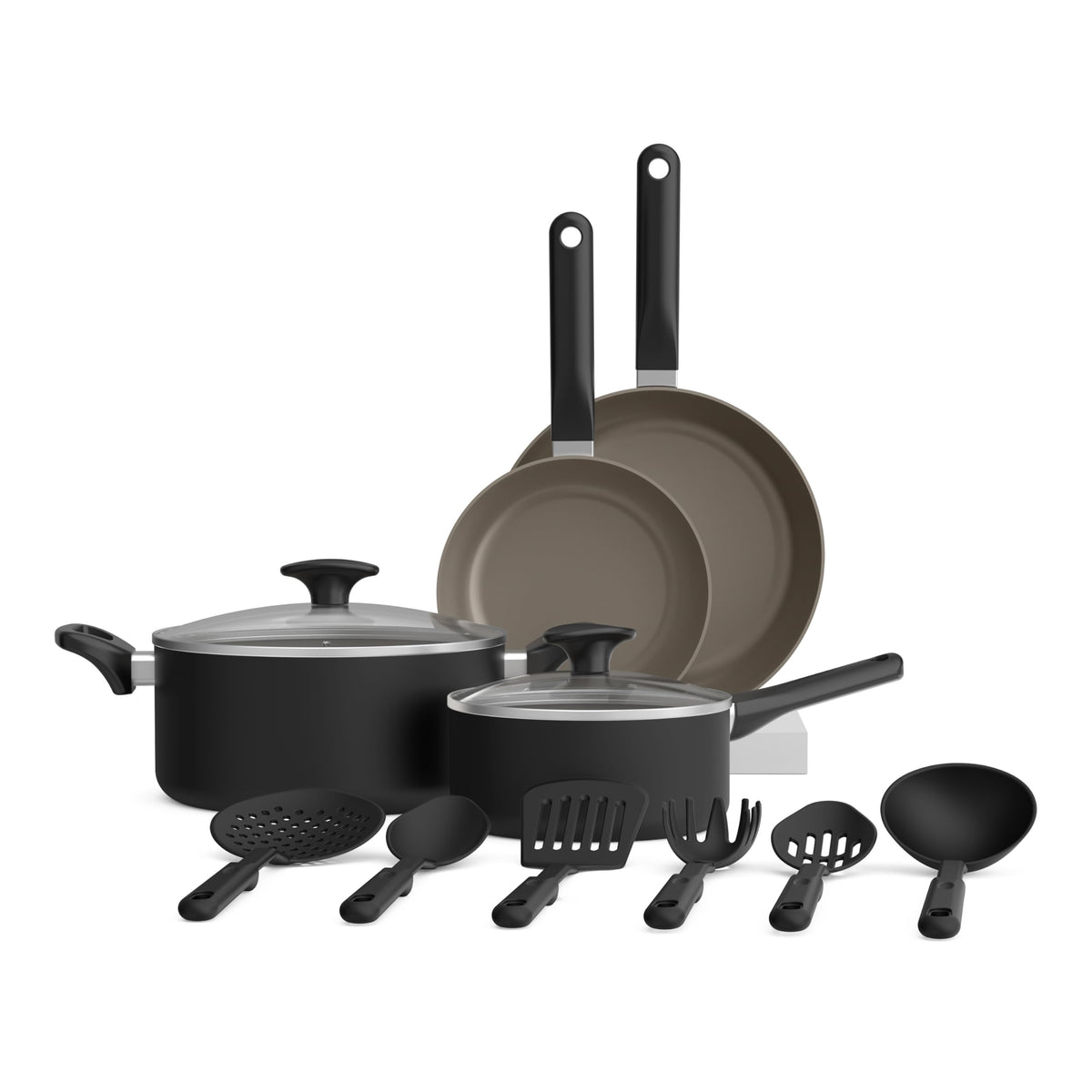 12 Piece Ceramic Nonstick Cookware Set Black E165687