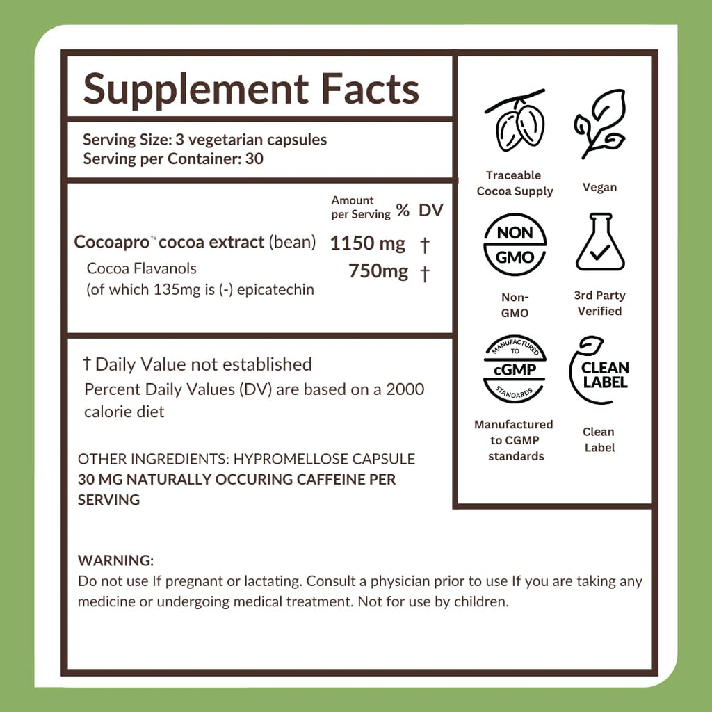 750mg Cocoa Flavanols Vegan Gluten-Free Cocoa W6111