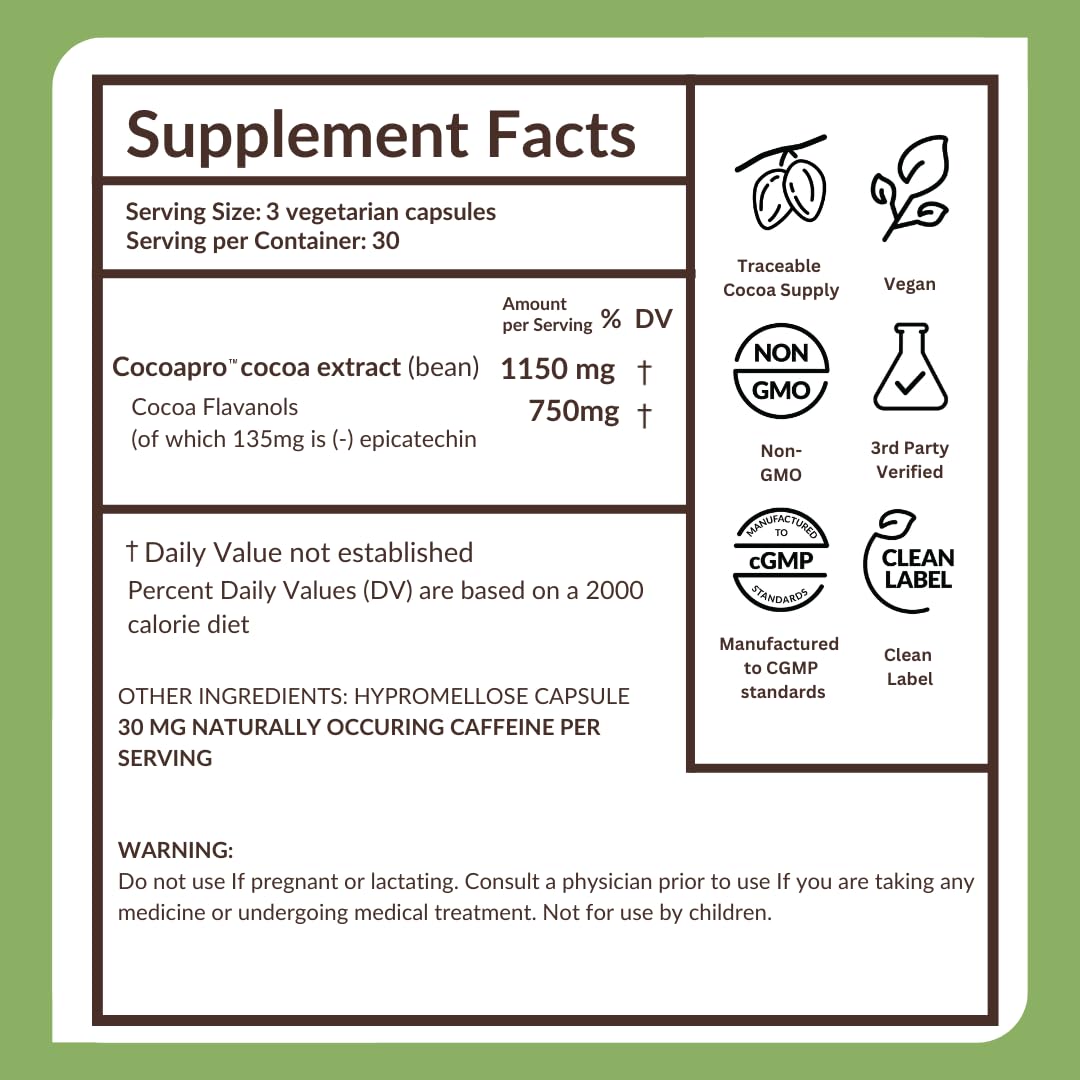 750mg Cocoa Flavanols Vegan Gluten-Free Cocoa W6111