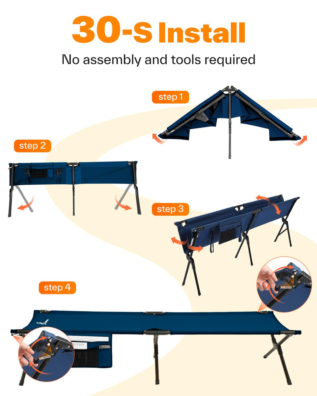 Camping Cot 78.3"x28.7"x14.6" Heavy Duty Folding Bed Support 330 Lbs H589569