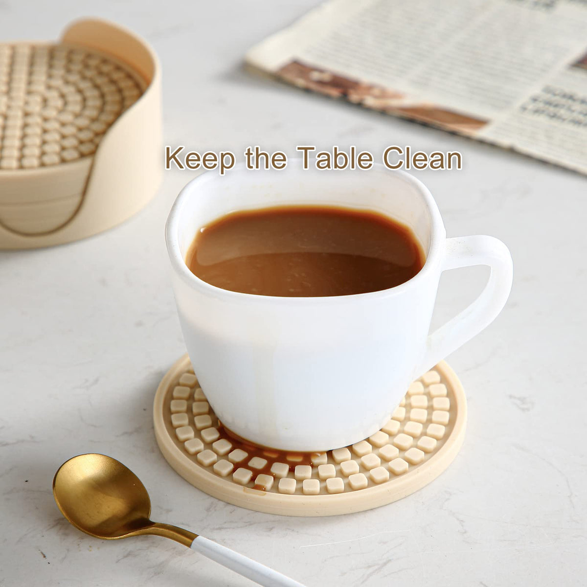 Silicone Drink Coasters with Holder, Set of 6, Black H3746