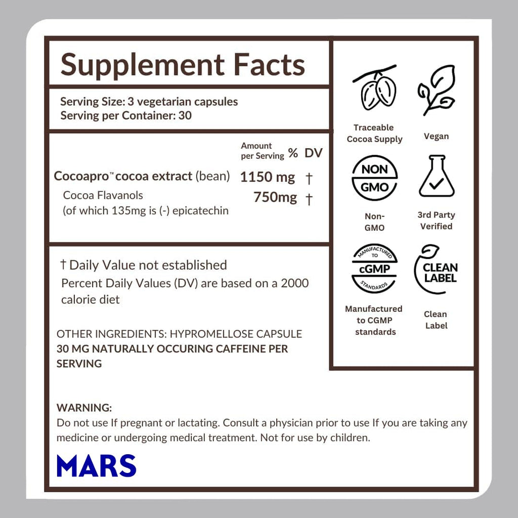 750mg Cocoa Flavanols Vegan Gluten-Free Cocoa W6111