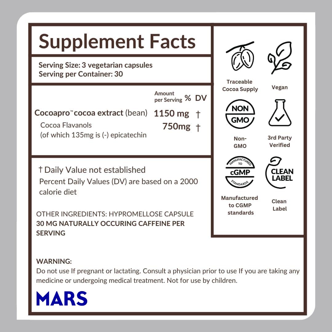 750mg Cocoa Flavanols Vegan Gluten-Free Cocoa W6111