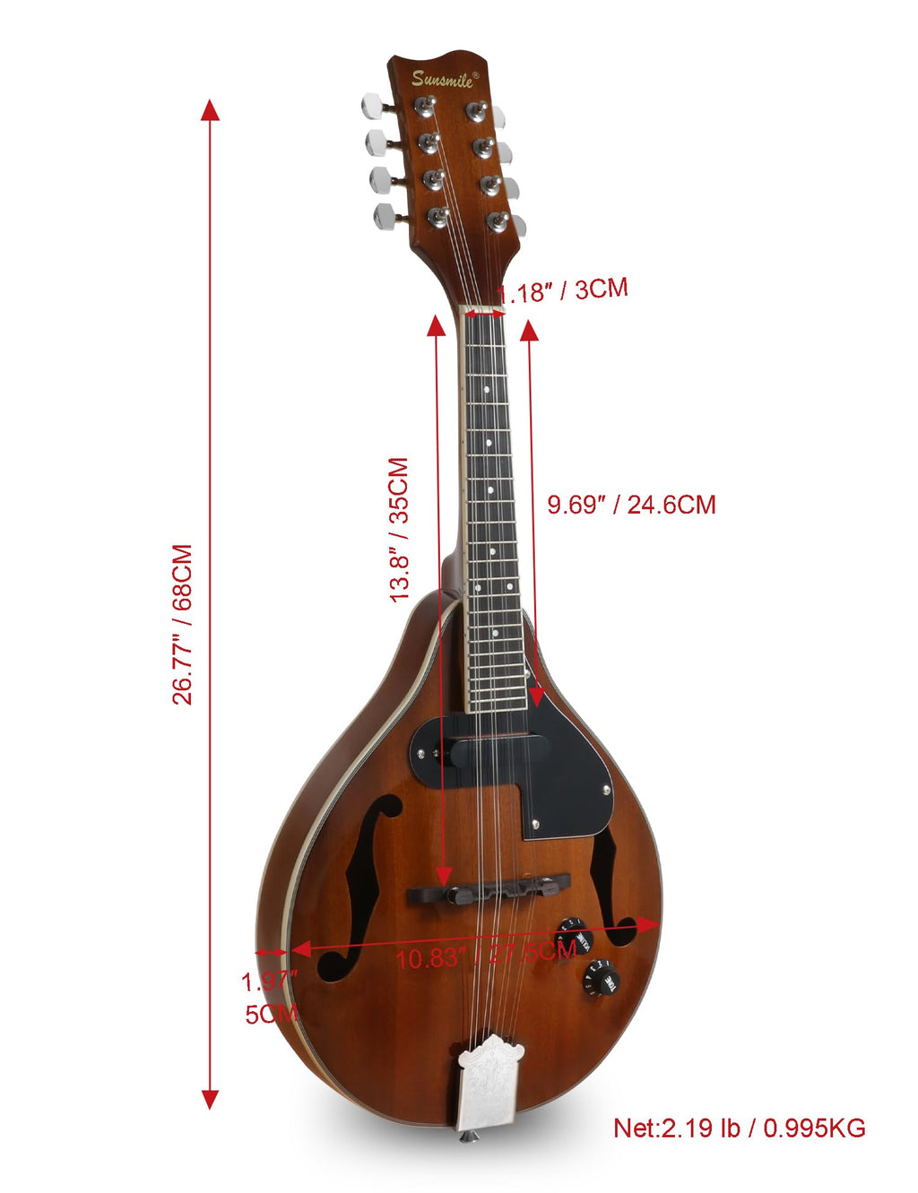 8 String Acoustic-Electric Mandolin Instrument with Pickup J576