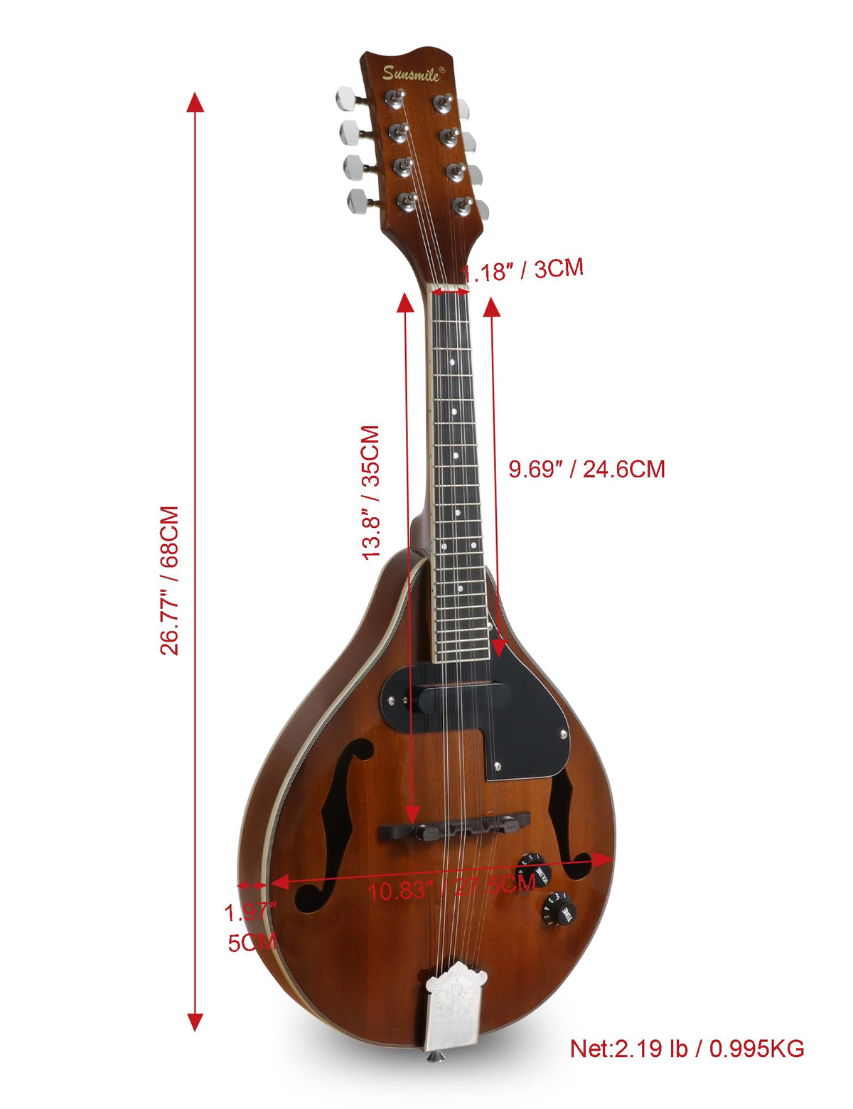8 String Acoustic-Electric Mandolin Instrument with Pickup J576