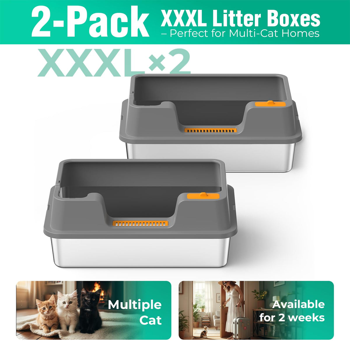 Extra Large Stainless Steel Litter Box with High Sides H466
