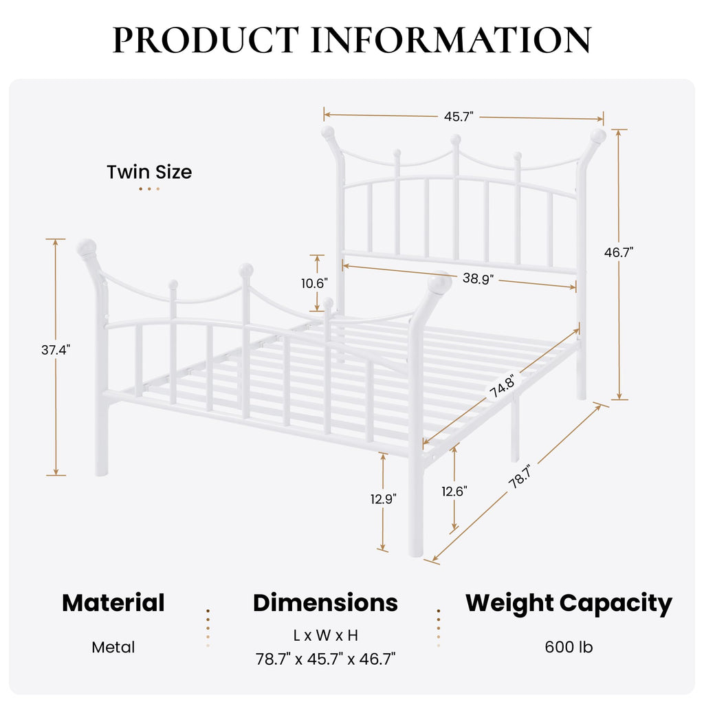 Twin Size White Metal Bed Frame T403