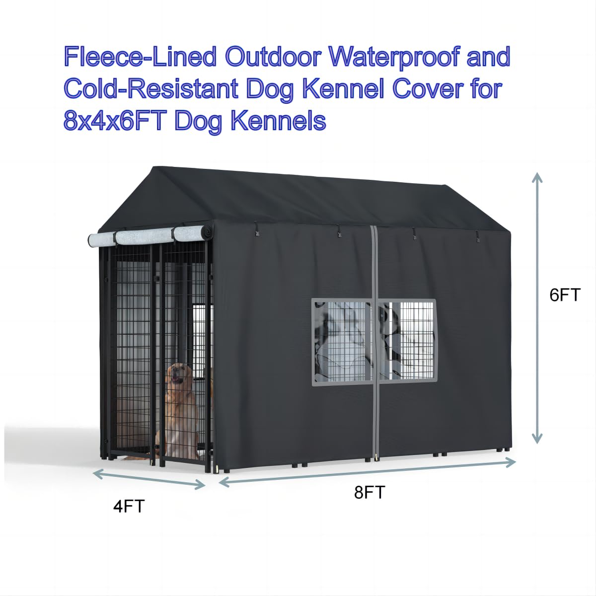 Black Dog Kennel Cover with Transparent Windows T307
