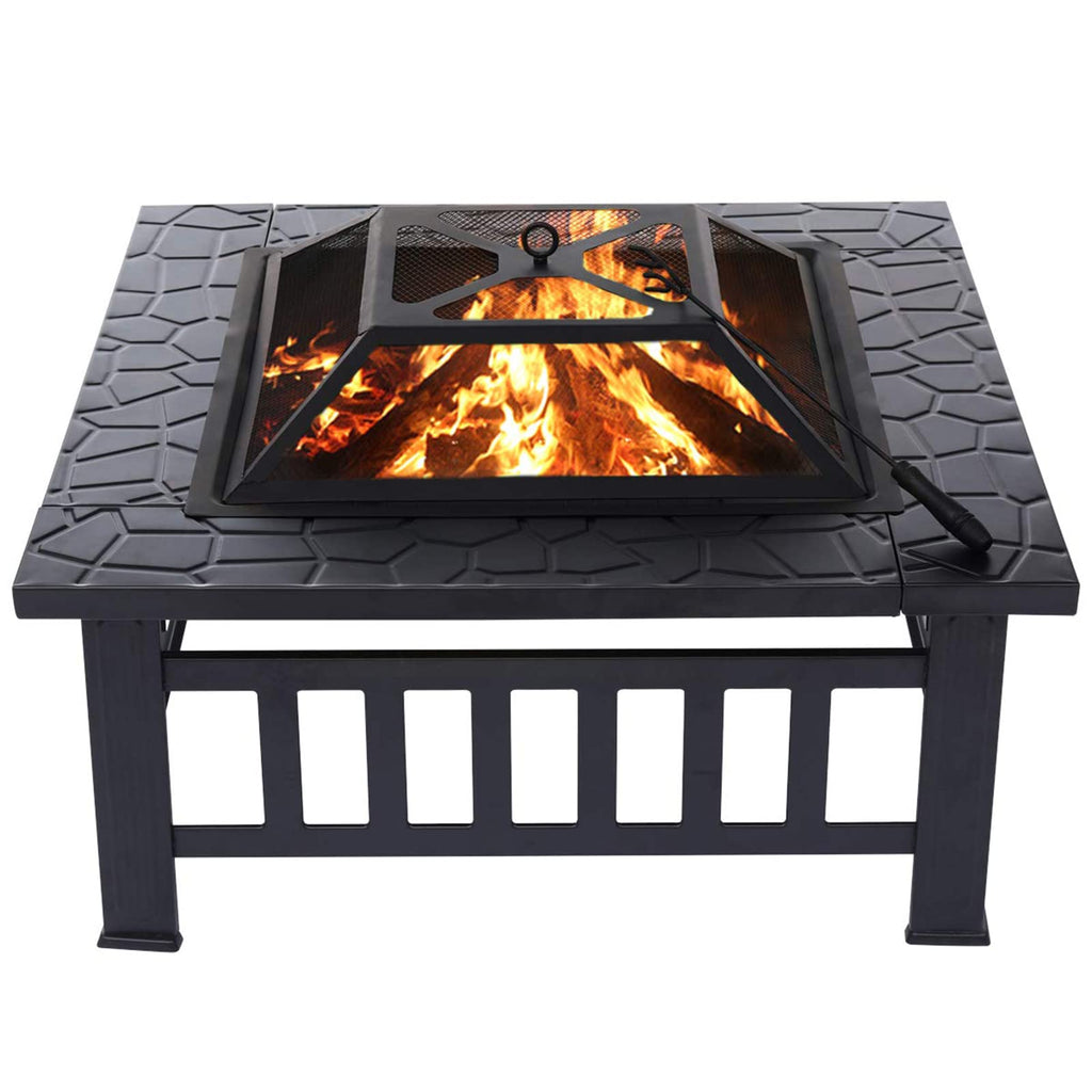 32'' Wood Burning Steel Fire Pit with Spark Screen D3938