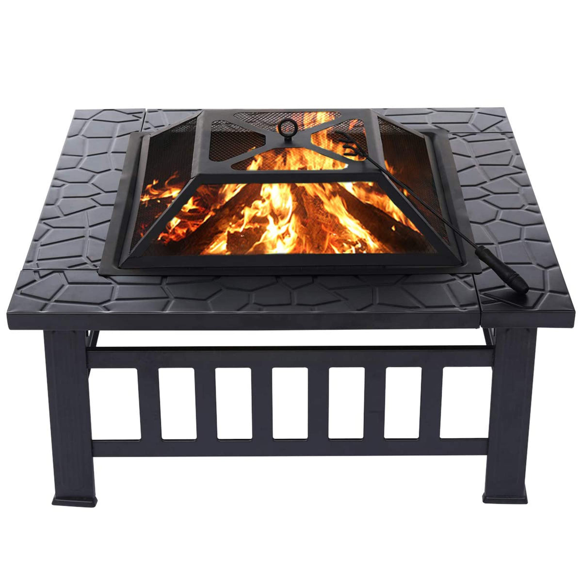 32'' Wood Burning Steel Fire Pit with Spark Screen D3938