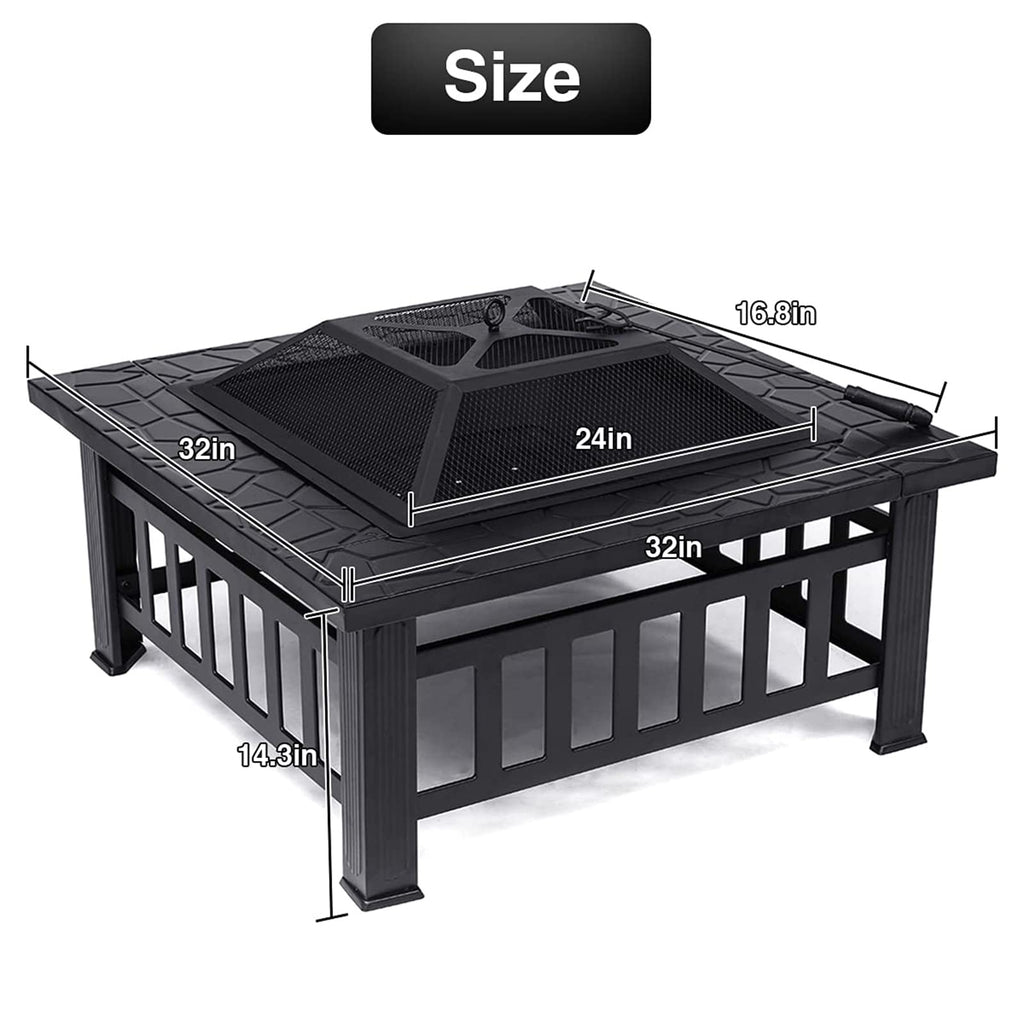 32'' Wood Burning Steel Fire Pit with Spark Screen D3938