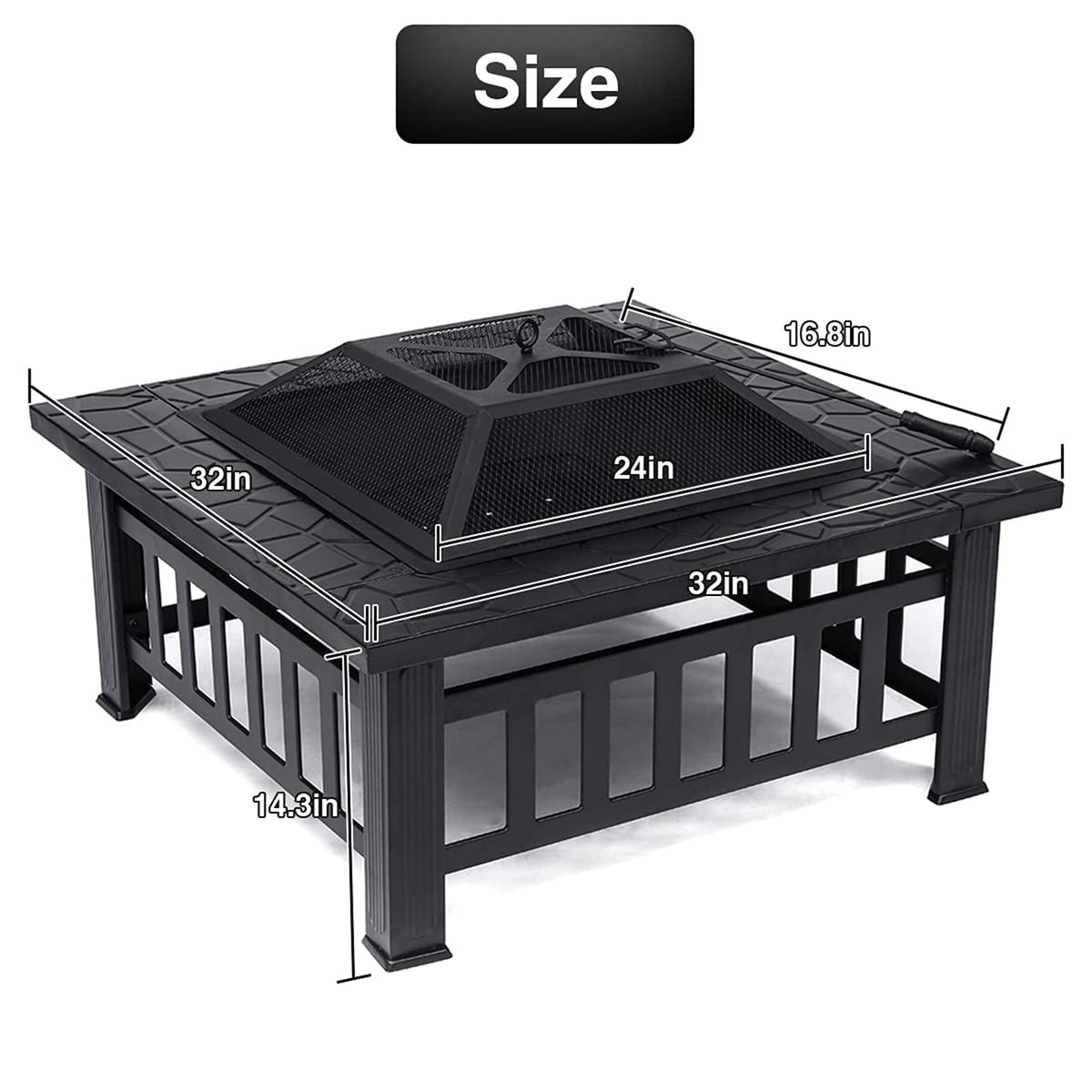 32'' Wood Burning Steel Fire Pit with Spark Screen D3938