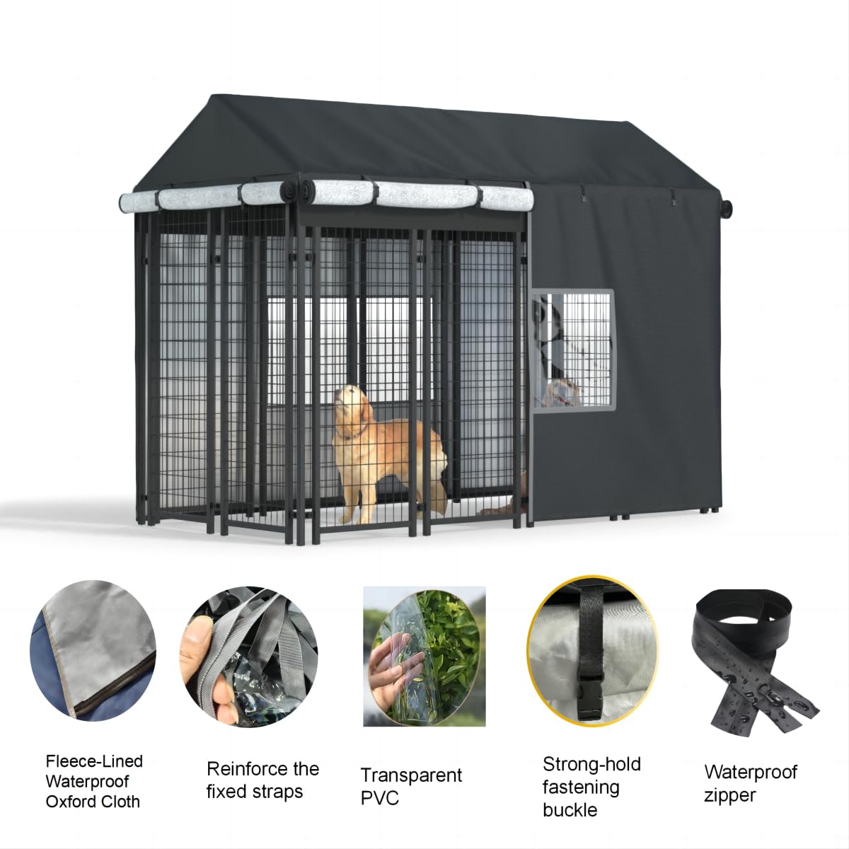 Black Dog Kennel Cover with Transparent Windows T307