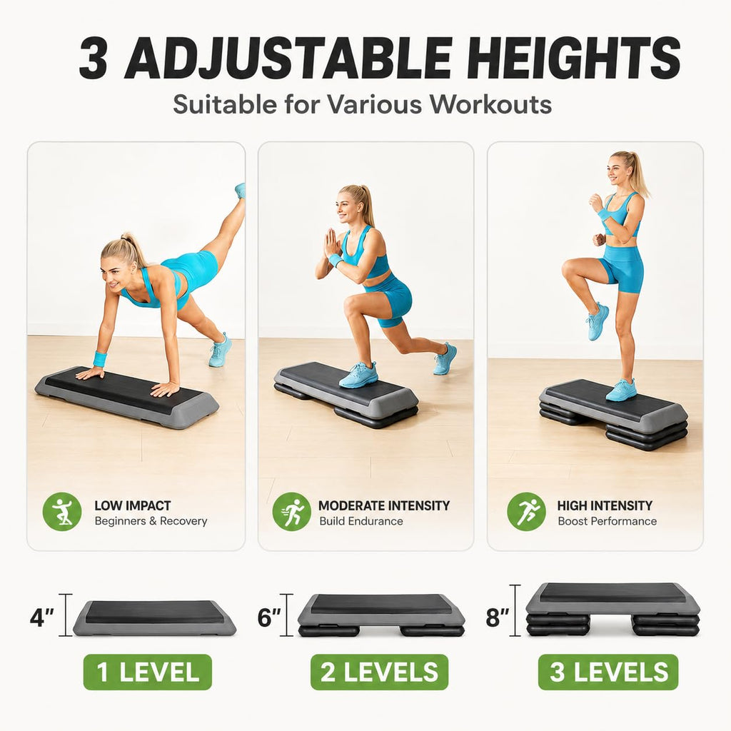 43" Adjustable Aerobic Exercise Step Platform with 4 Removable Risers Y544
