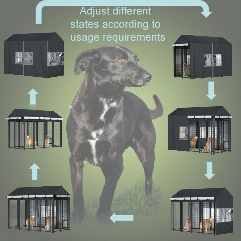 Black Dog Kennel Cover with Transparent Windows T307