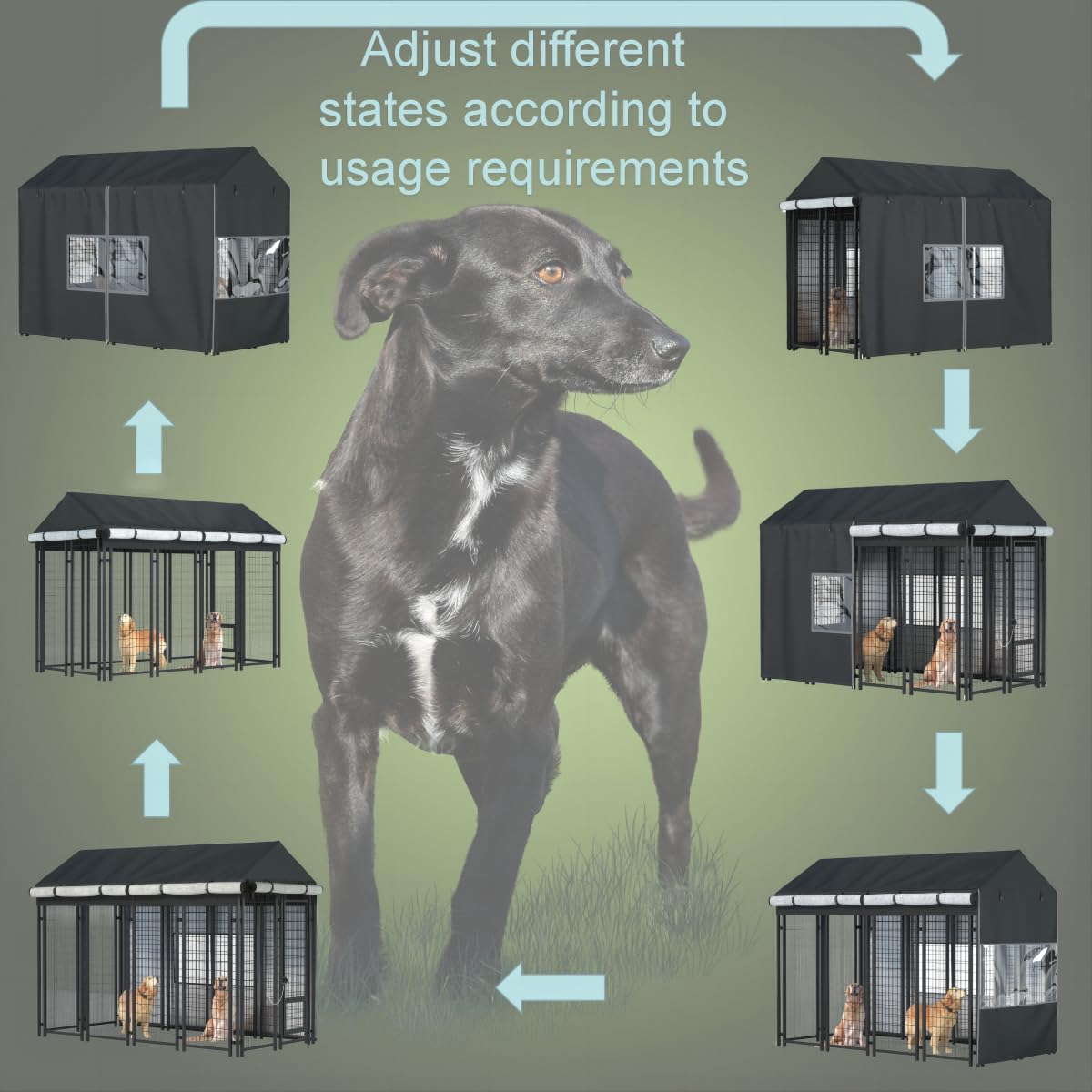 Black Dog Kennel Cover with Transparent Windows T307