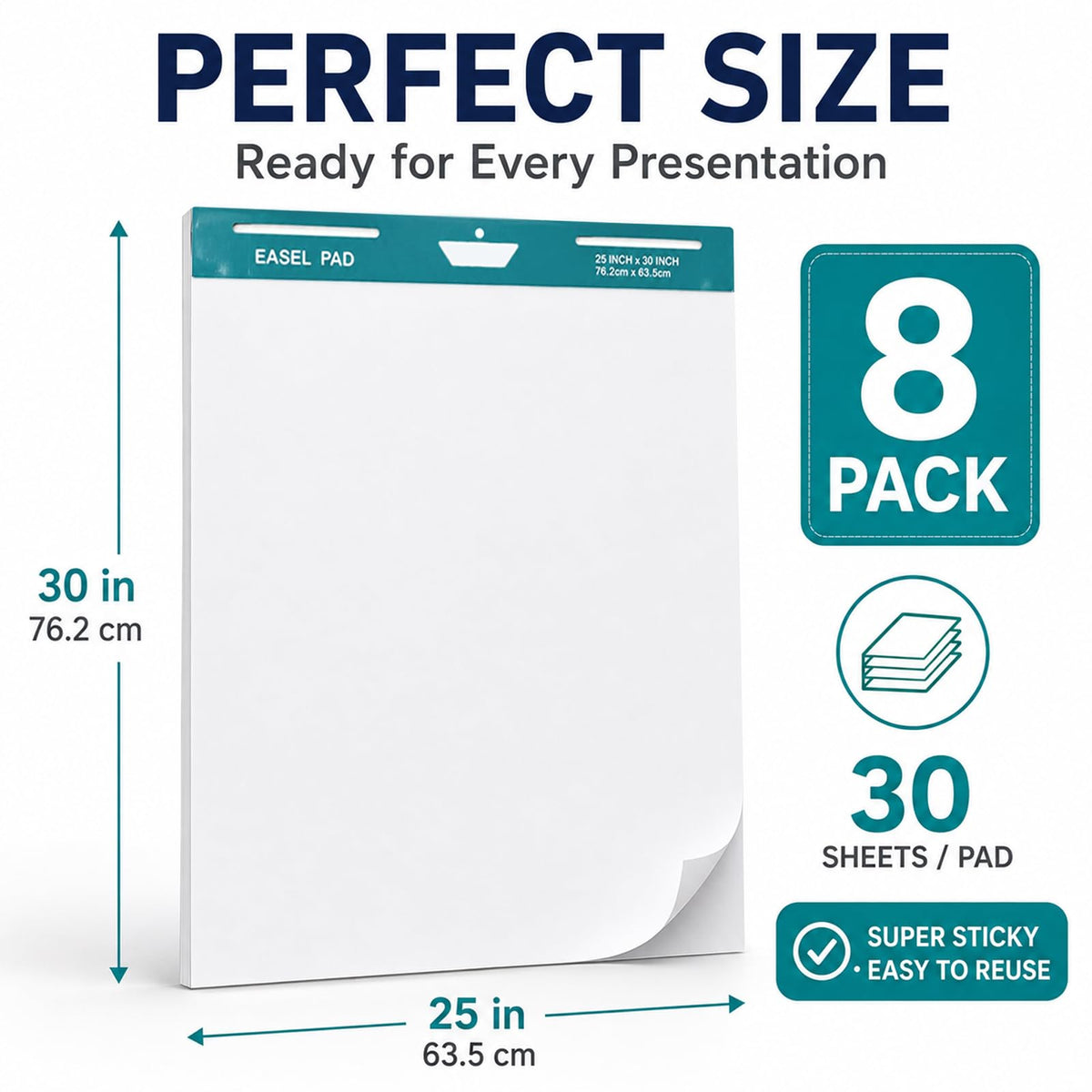 25 x 30 Inch Sticky Easel Pad, 30 Sheets, 8 Pads Z5212