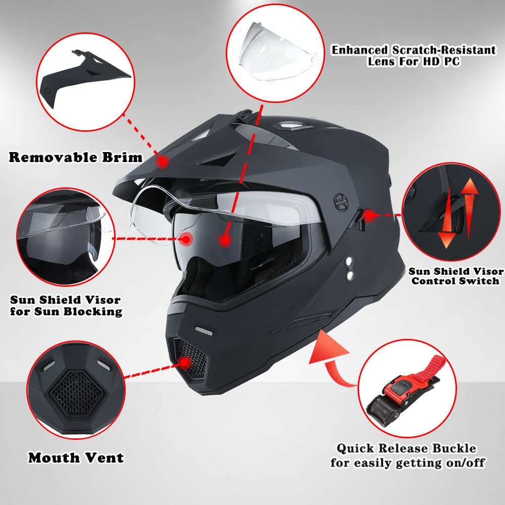 Dual Sport Motorcycle Full Face Helmet Dual Visor E729