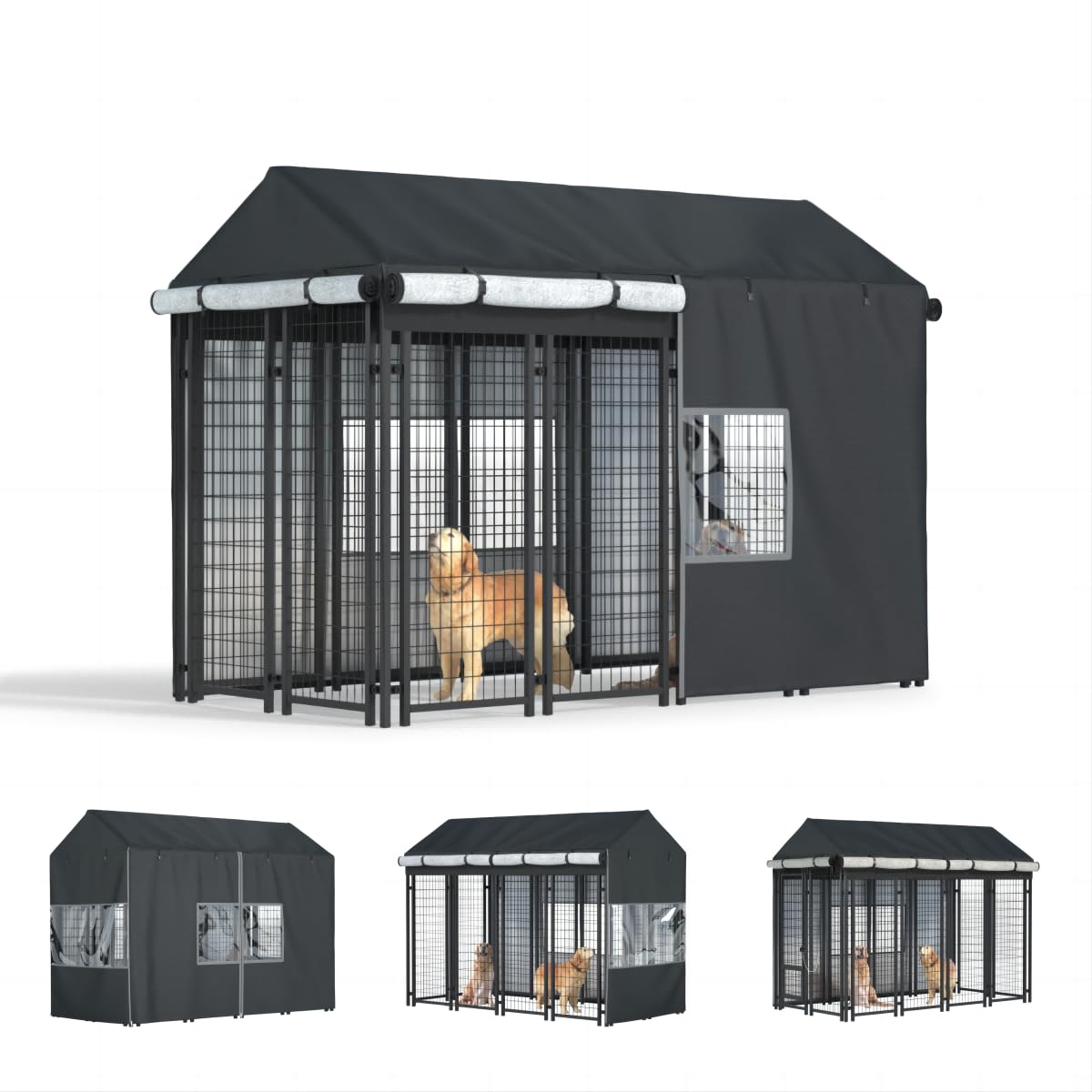 Black Dog Kennel Cover with Transparent Windows T307
