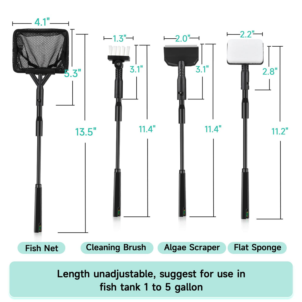 Small 4 in 1 Aquarium Cleaning Tools Kit with Fish Net Algae Scraper Clean Brush Flat Sponge E985135