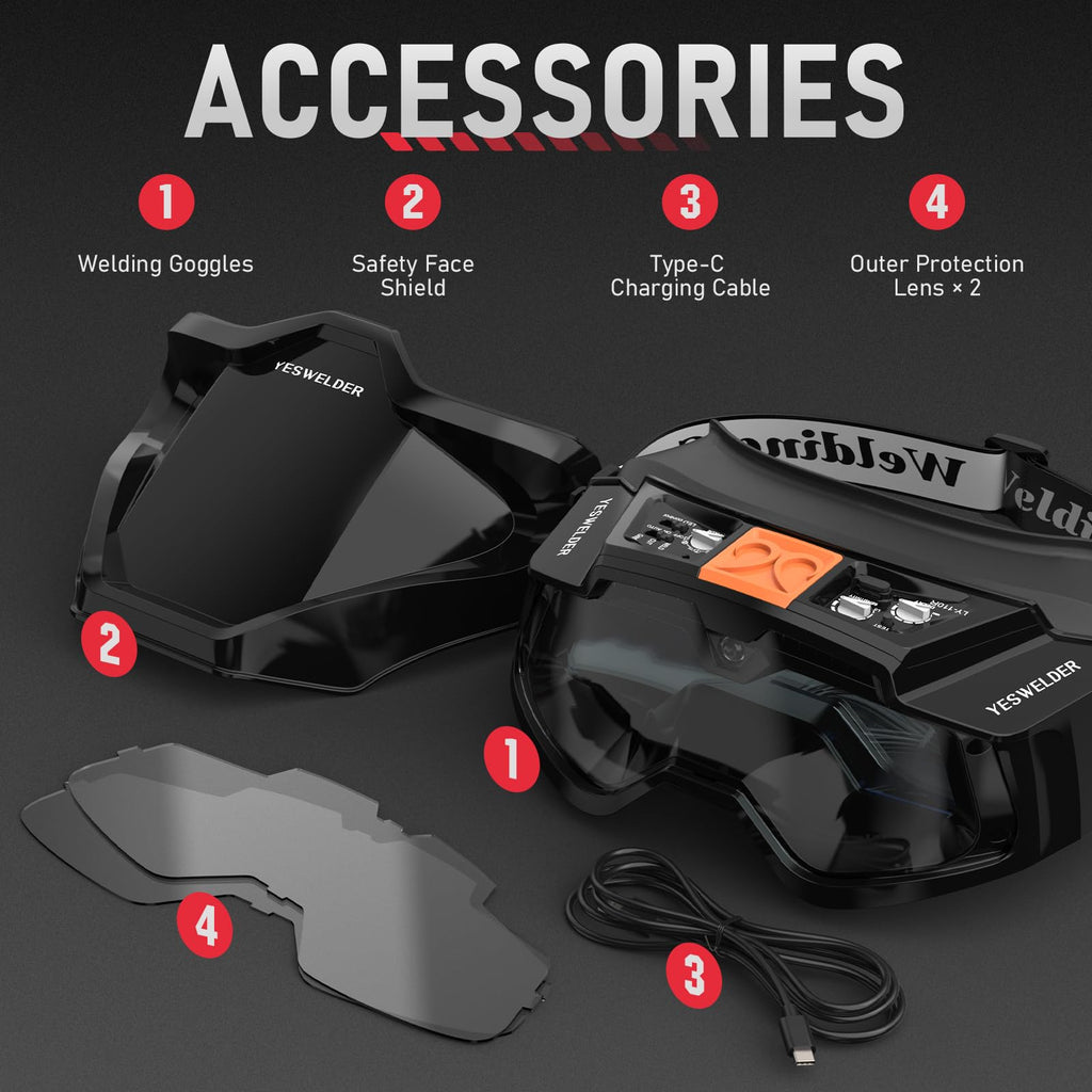 Auto-Darkening Welding Goggles with LED Light and Face Shield H8911