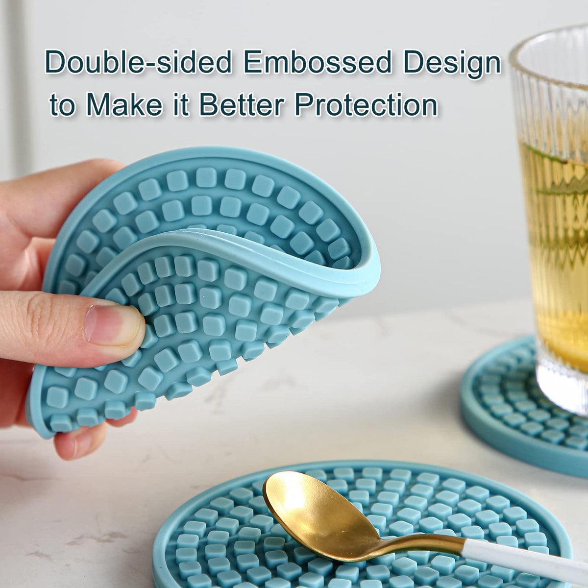 Silicone Drink Coasters with Holder, Set of 6, Black H3746