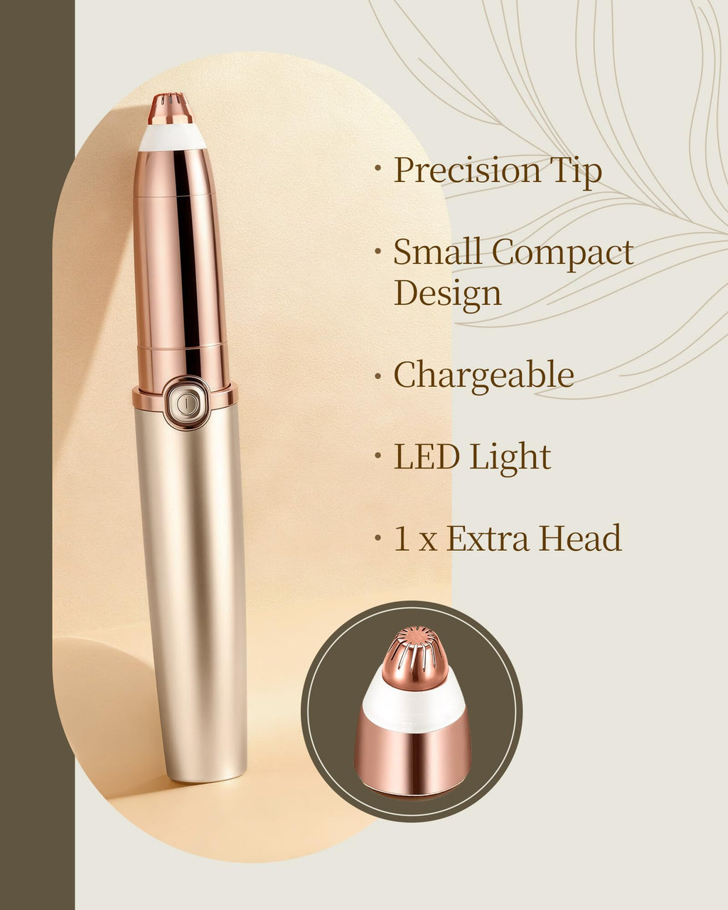Rechargeable Eyebrow Trimmer with 2 Replacement Heads & LED Light X9403