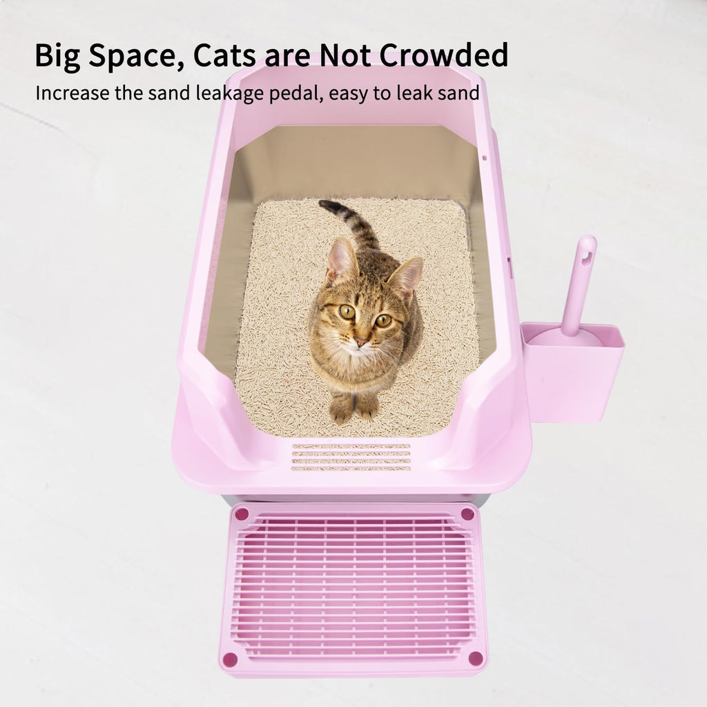 Open Cat Litter Box Stainless Steel High Walls with Scoop E269616