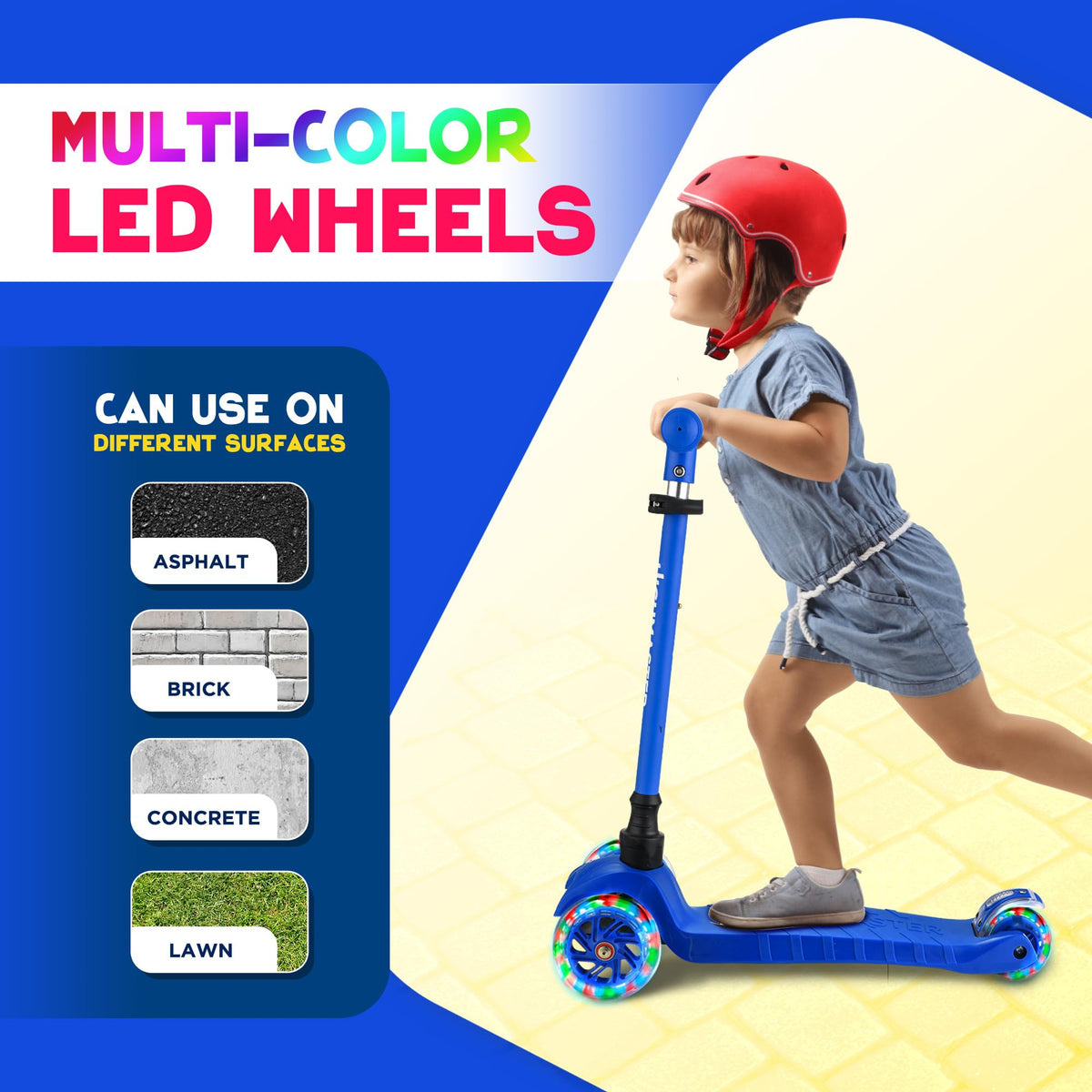 Kids 3 Wheel Kick Scooter with Adjustable Handlebar and LED Wheel Lights I8767