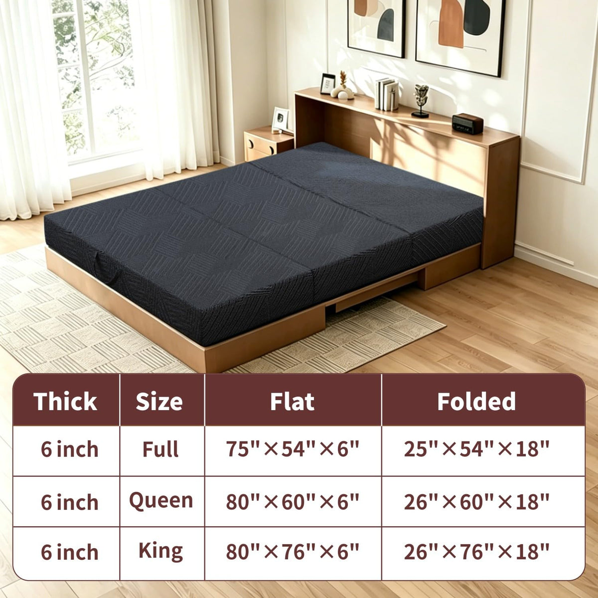 6 Inch Cooling Gel Memory Foam Trifold Mattress with Ice Silk Cover A5523