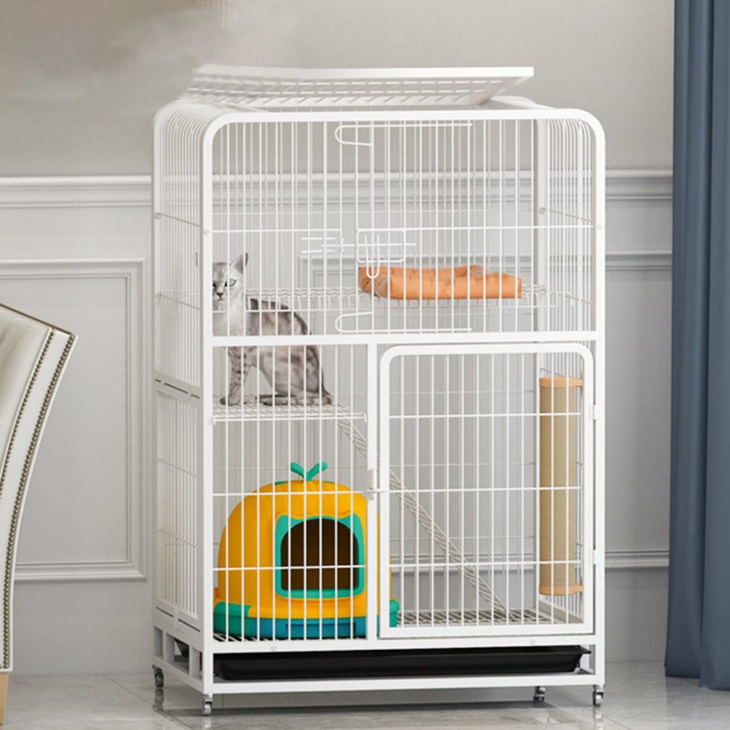 Large 3-Tier Metal Wire Cat Cage with Hammock and Casters U208