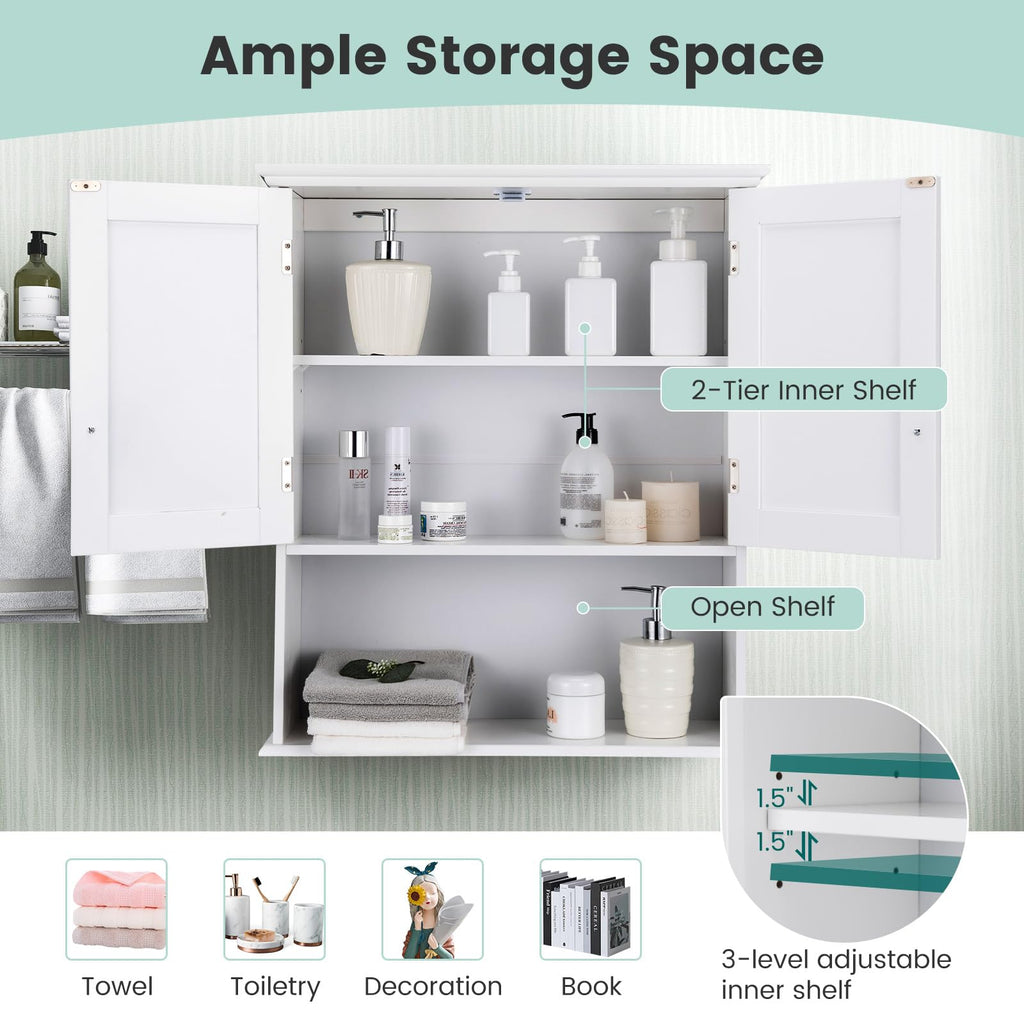 White 2 Door Bathroom Wall Cabinet T9101