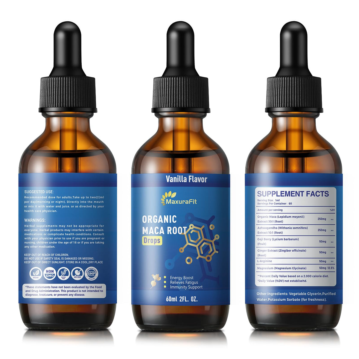 Maca Root Ashwagandha Liquid Drops 4 fl oz 2 Pack T796