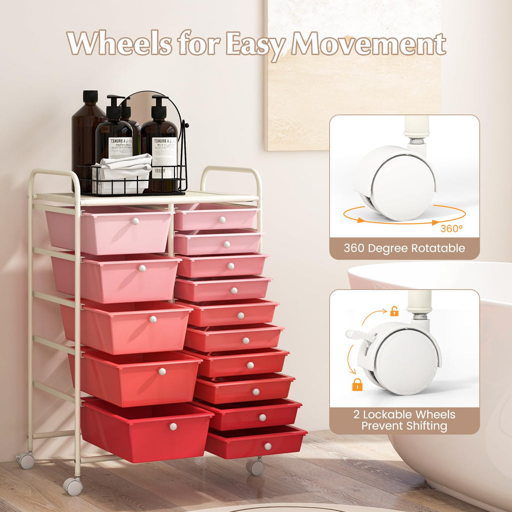 15 Drawer Multicolor Rolling Storage Cart Y843172