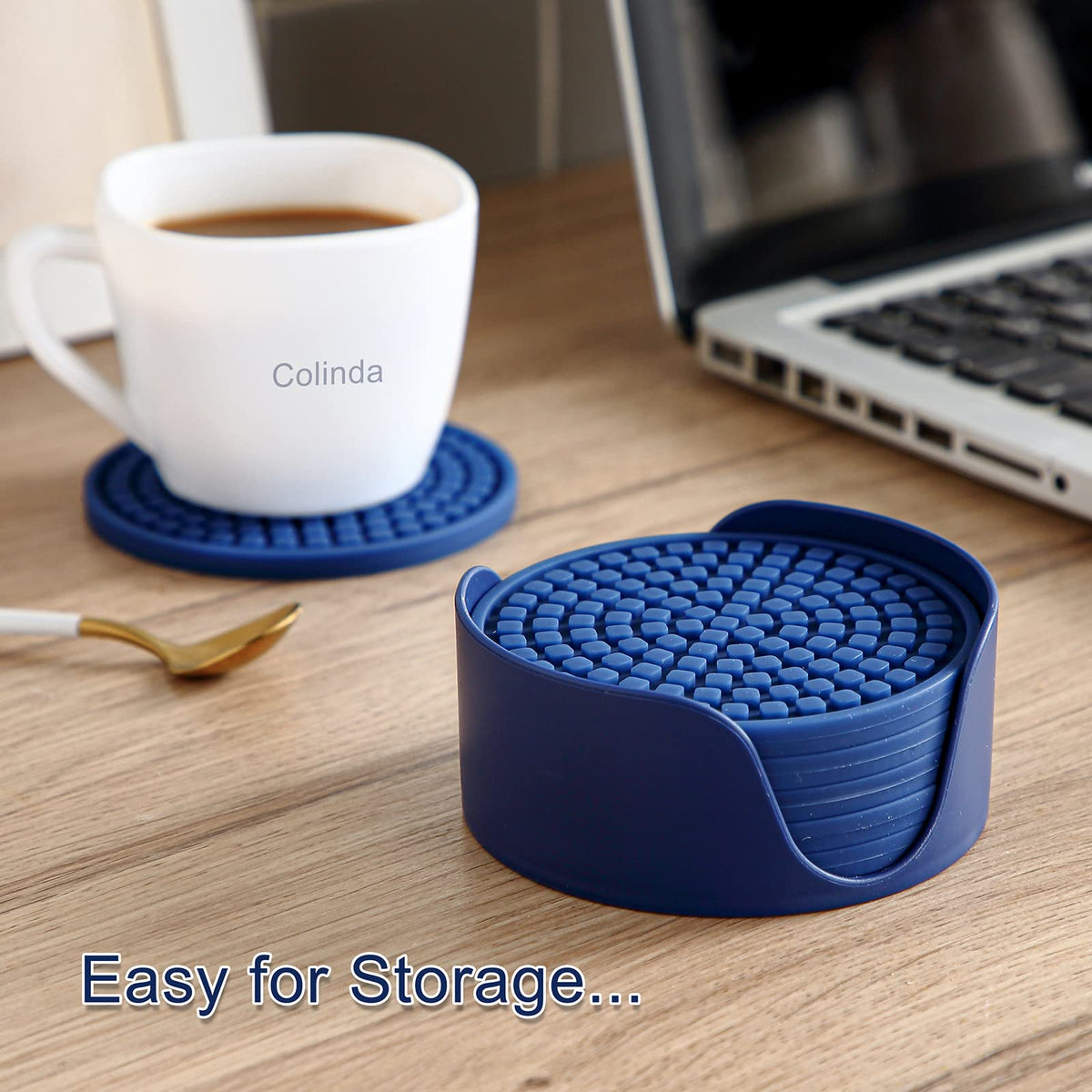 Silicone Drink Coasters with Holder, Set of 6, Black H3746