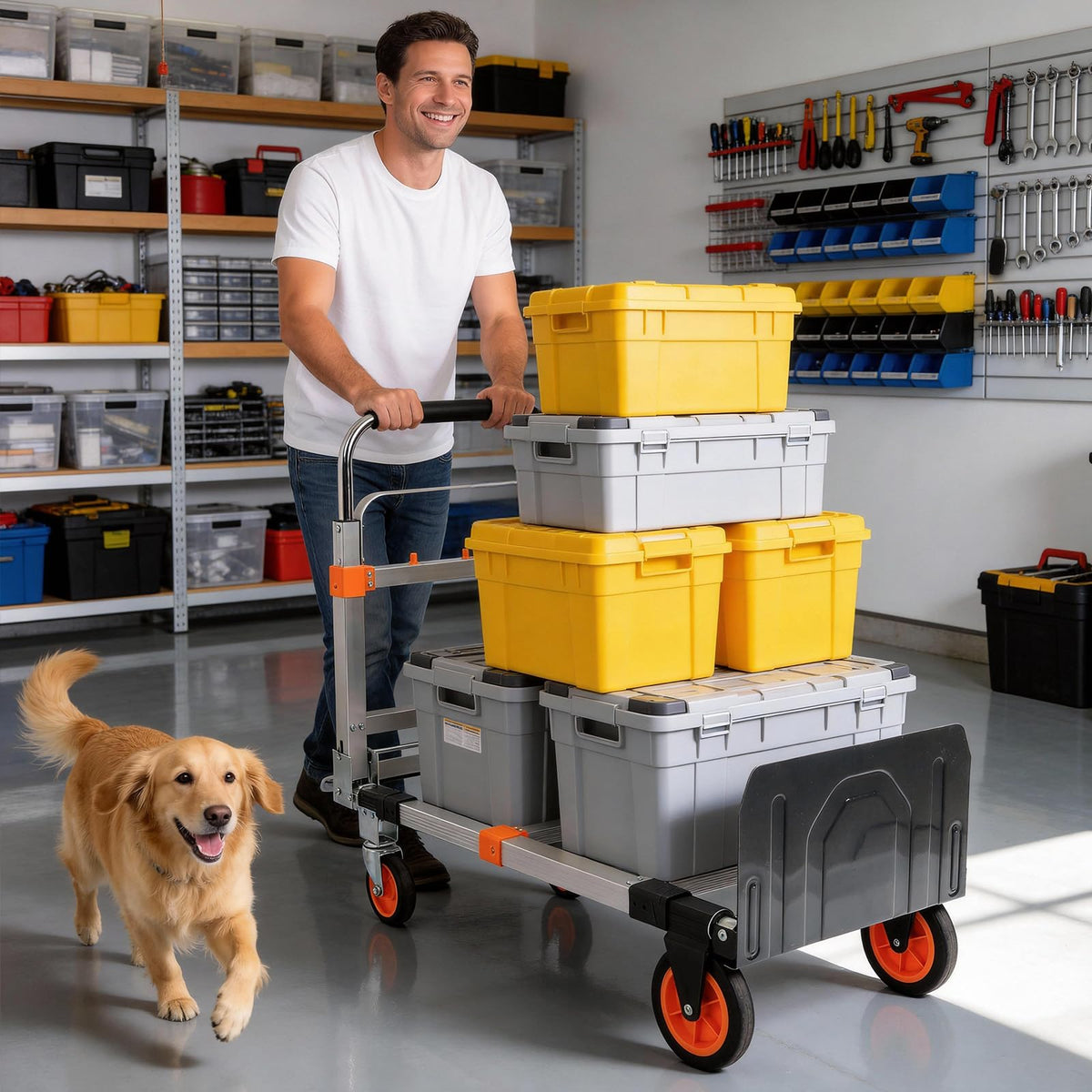Folding Hand Truck Dolly Cart with Wheels, 500lb Load, Silver Orange M502481