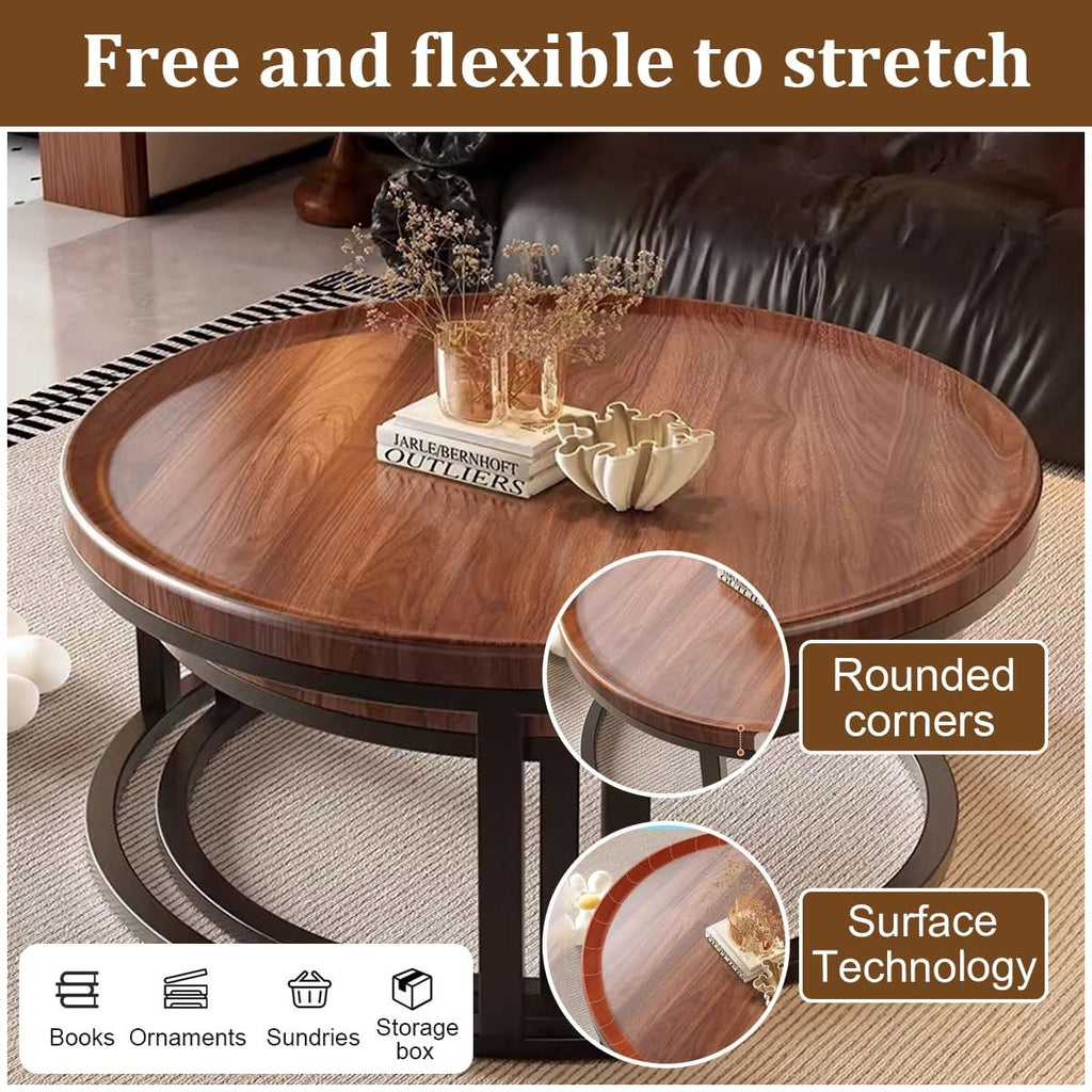 Round Nesting Coffee Tables 2-Piece Set Wood Top Metal Frame W993188