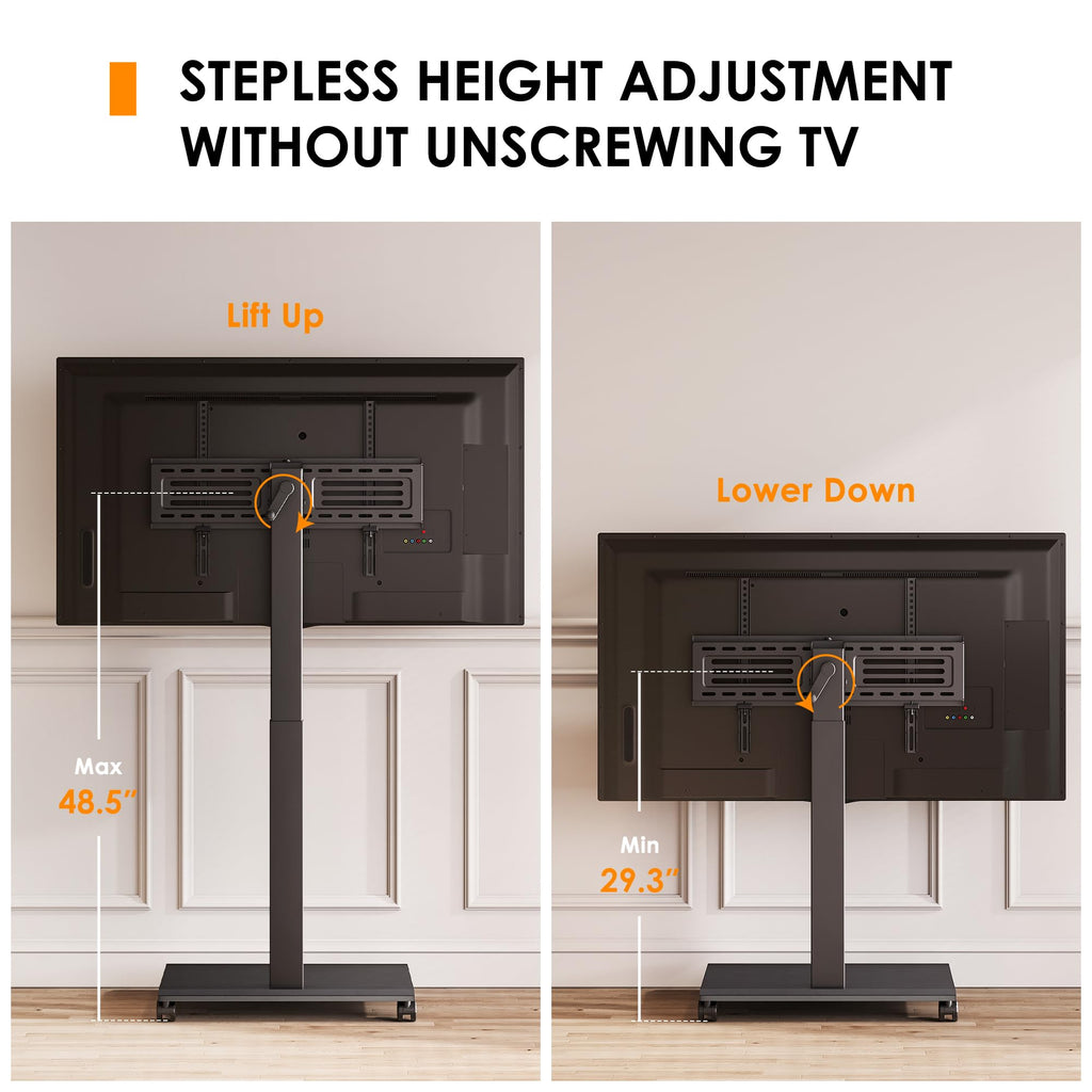Hand Crank Lift TV Stand with Wheels for 32-75 Inch TVs, Black E919