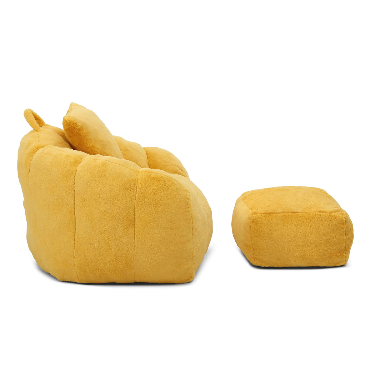 Yellow Faux Fur Memory Foam Bean Bag Chair with Footstool E800596