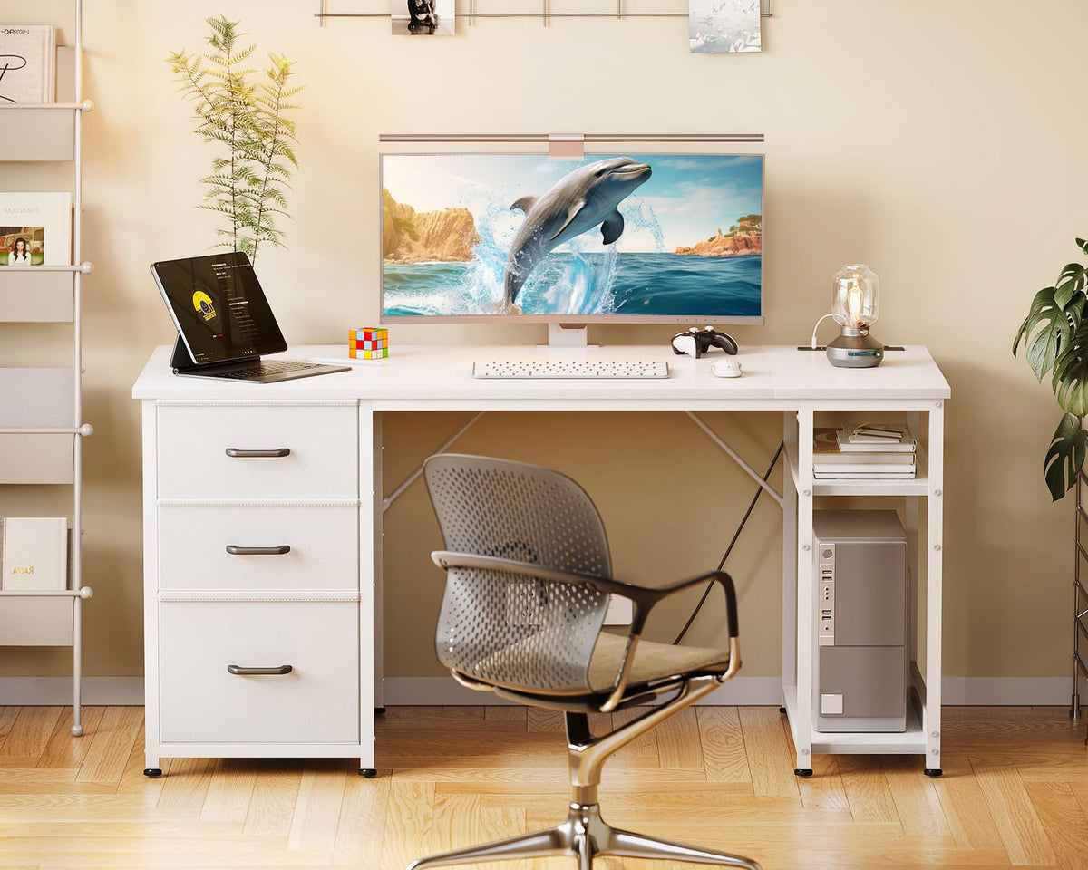 51 Inch White Computer Desk with Drawers R6797