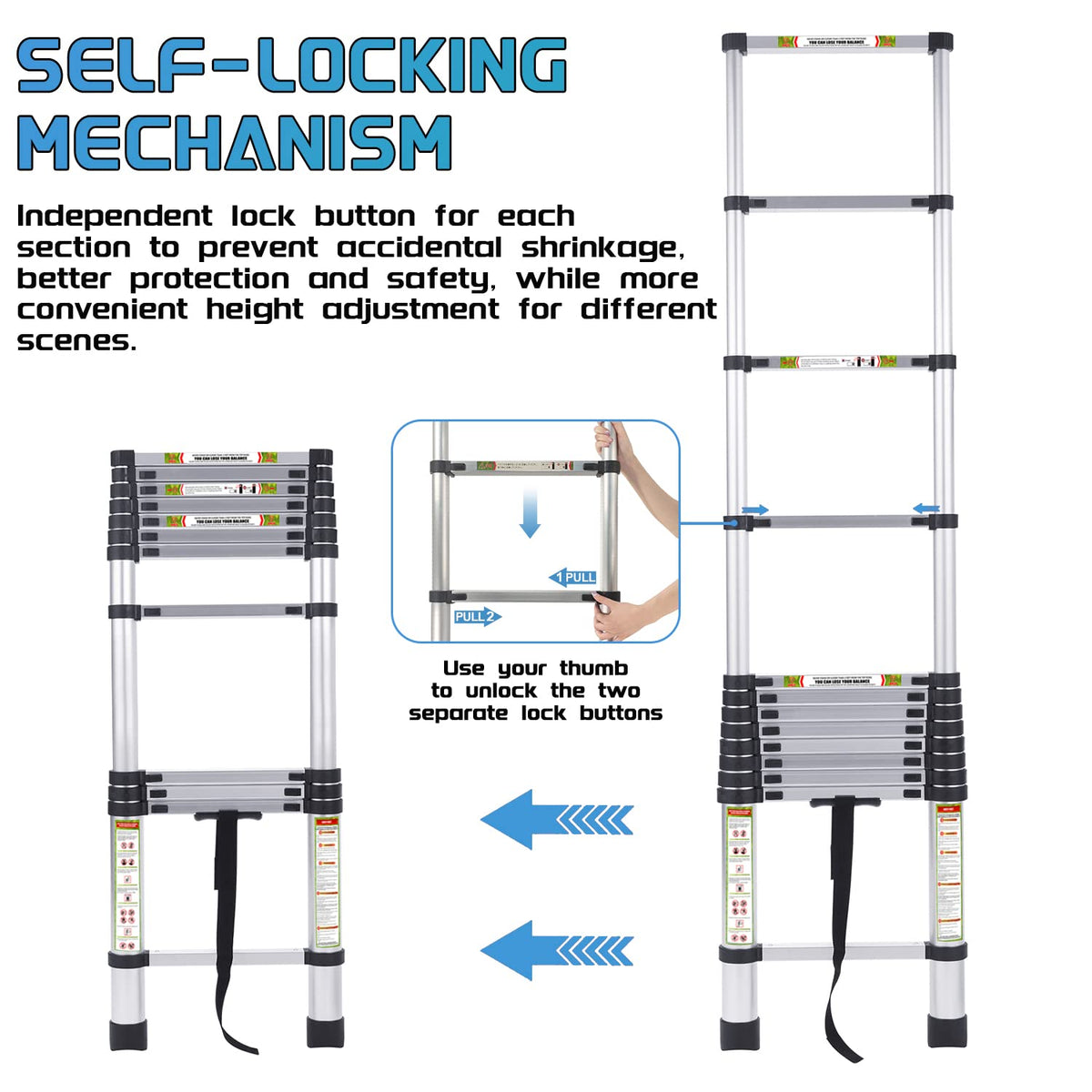 10.5 ft Aluminum Telescopic Ladder with Non-Slip Feet Z725627
