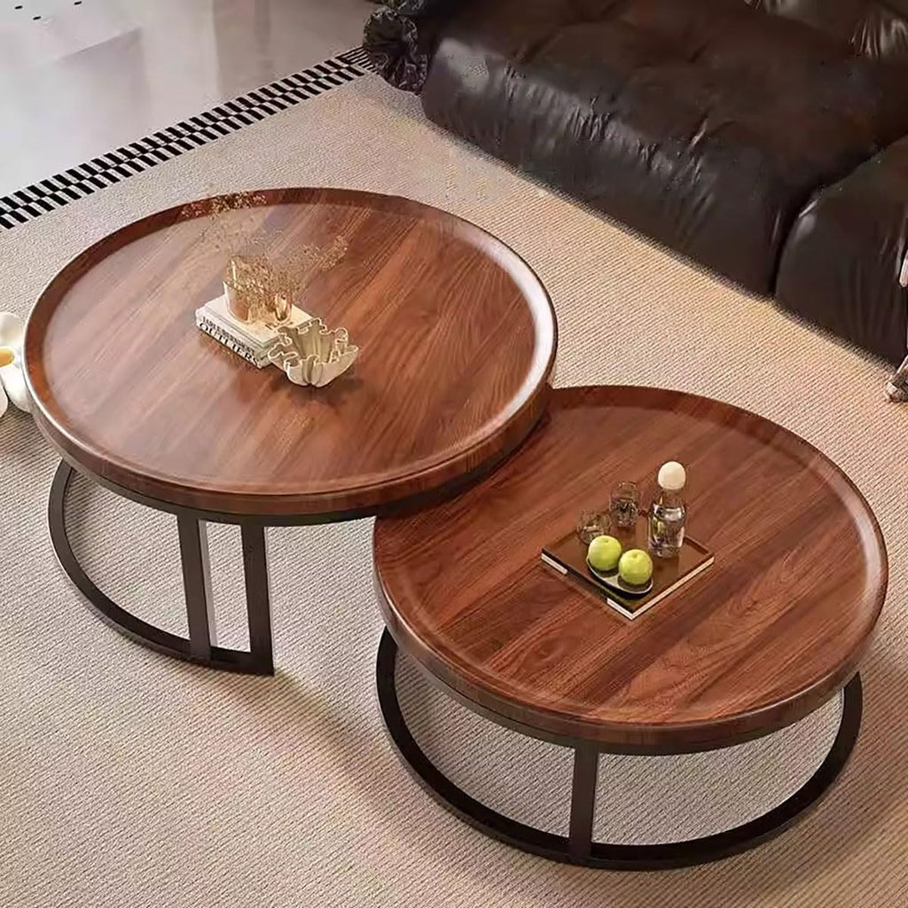 Round Nesting Coffee Tables 2-Piece Set Wood Top Metal Frame W993188
