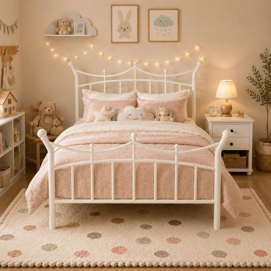 Twin Size White Metal Bed Frame T403